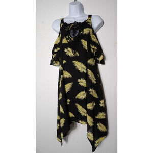 Disney Beauty & the Beast Small Cold Shoulder Feather Dress Black Gold Sharkbite